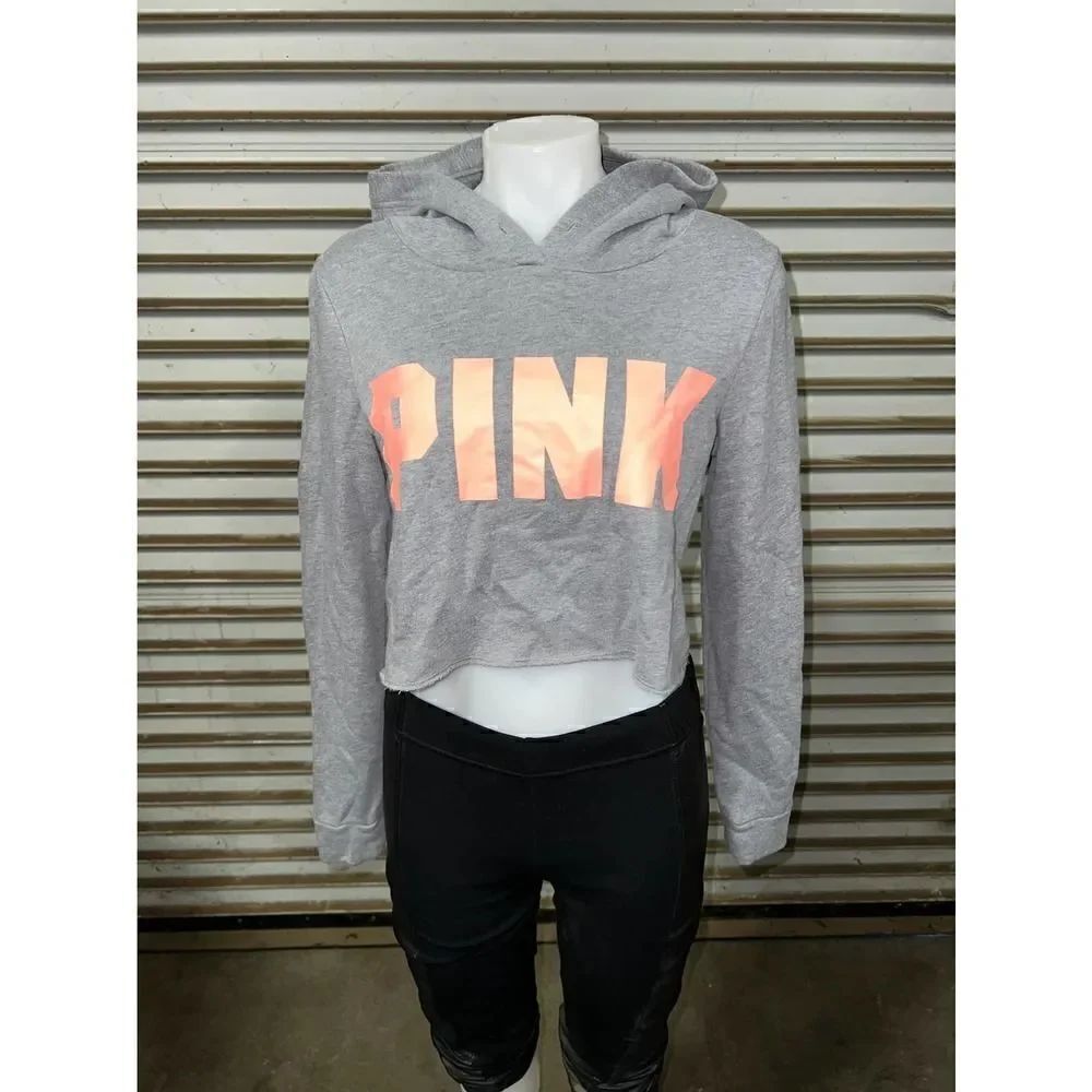 Victoria Secret Pink hoodie crop pullover long sleeve gray with Pink size XS